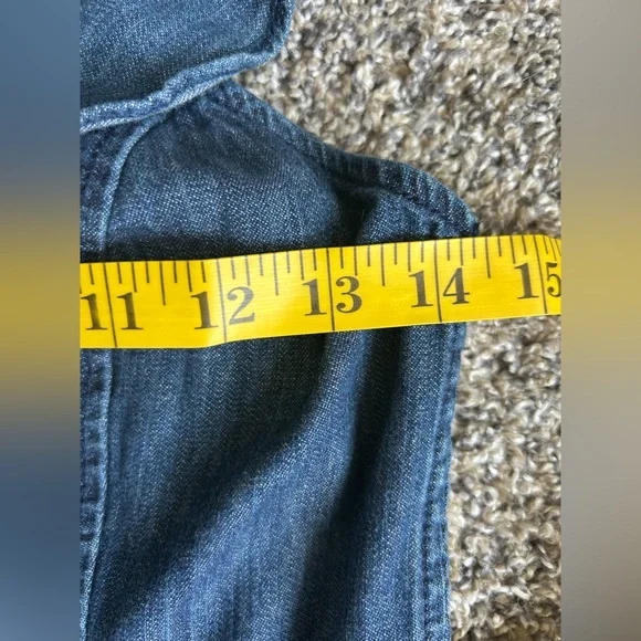 Express Y2K denim wide leg jumper with ruffled straps size 4 - Picture 4 of 10